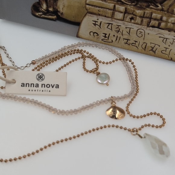 Brown and Gold Layered Necklace with Dainty Chains - Picture 5 of 7